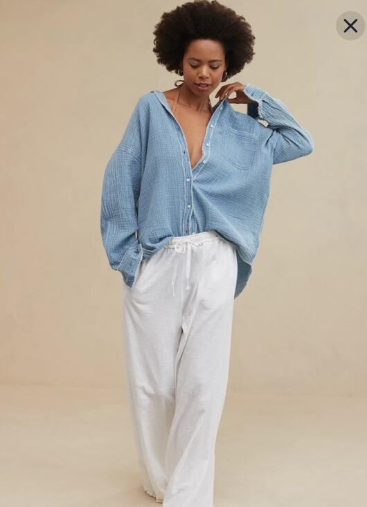 aerie Tops - Aerie Blue Cotton Gauze Oversized Beach Swim Cover Up Shirt Size Large